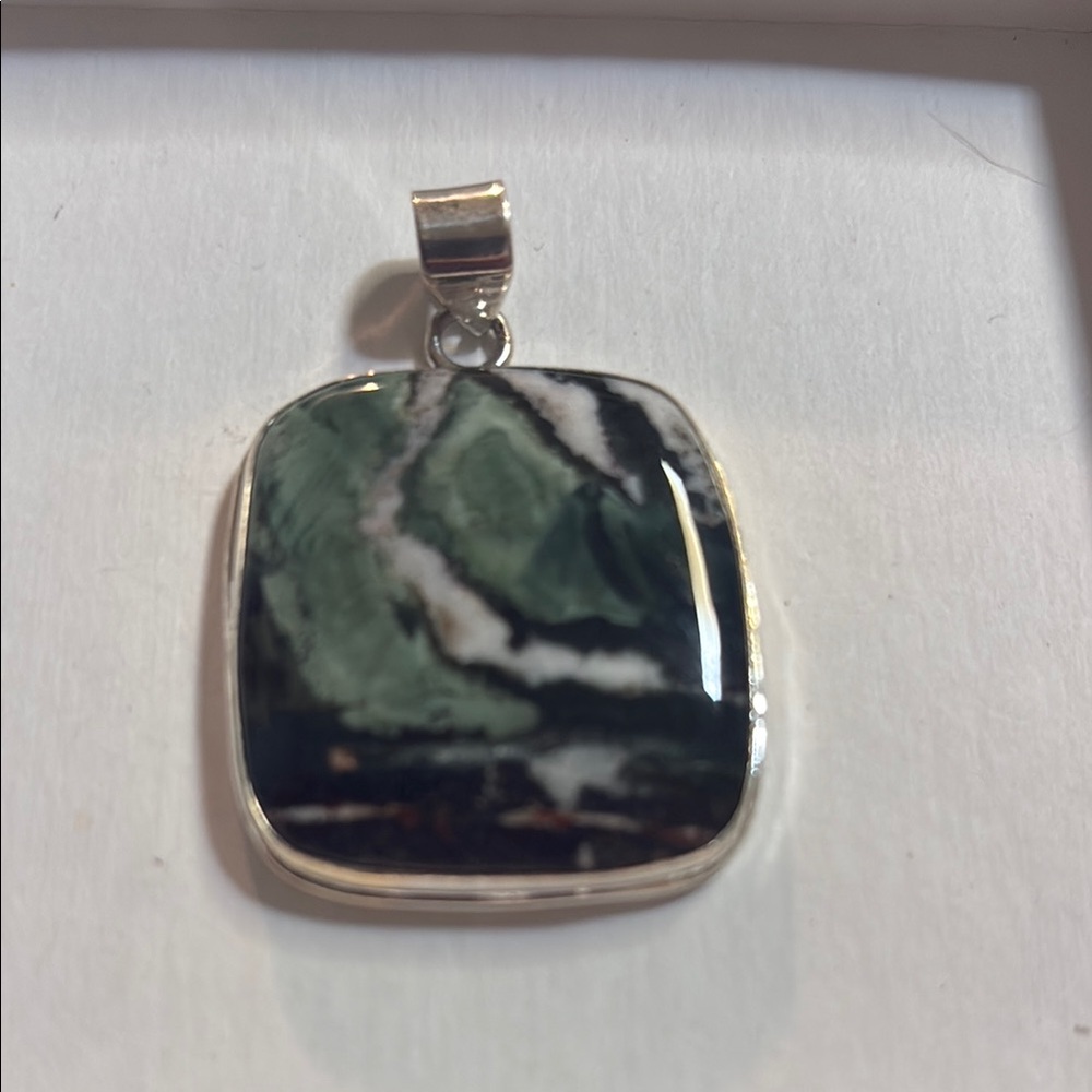 Green Zebra Jasper Sterling Silver Pendant